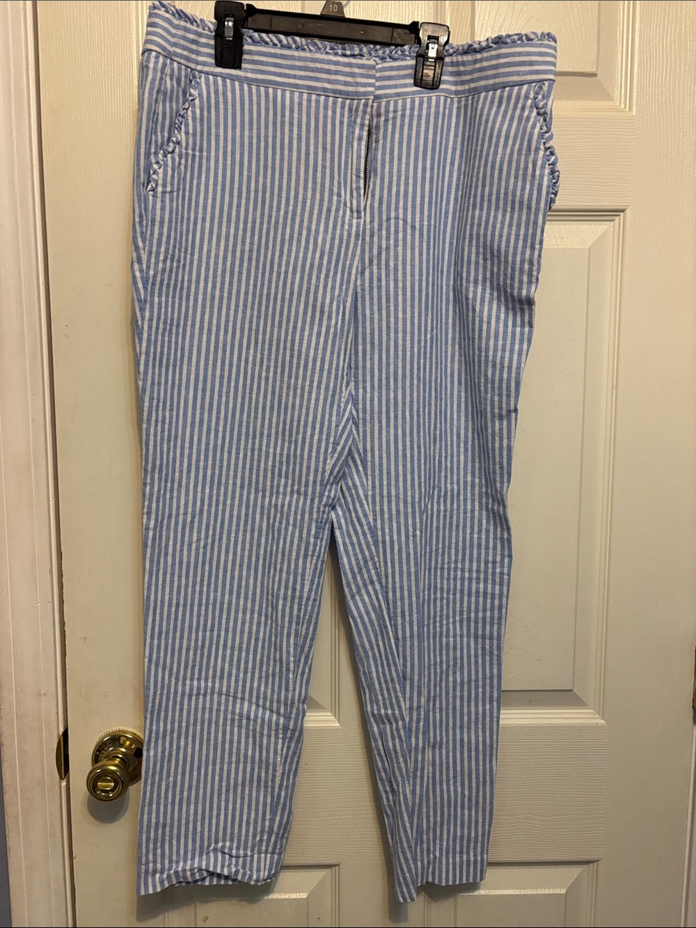 Crown & Ivy Blue/White Striped Linen Pant Sz 10